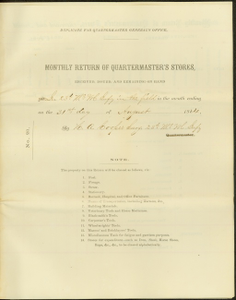 Monthly return of quartermaster's stores, signed H.A. Cooper, Surgeon, 23rd Missouri Volunteer Infantry, August 31, 1864