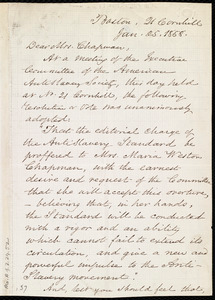 Letter from Samuel May, 21 Cornhill, Boston, [Mass.], to Maria Weston Chapman, Jan. 25, 1858