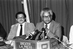 Press conference, Los Angeles, 1982