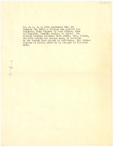 Statement of W. E. B. Du Bois on the divorce of Countee Cullen and Yolande Du Bois