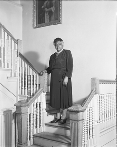 Mary McLeod Bethune standing on stairway] [black-and-white photonegative