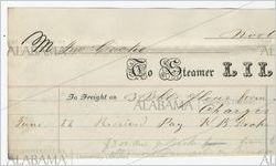 Receipt for payment from John Cocke to W. B. Drake for steamer, Lily, November 12, 1860