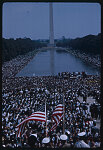 [View of from the Lincoln Memorial of crowds of people, some with American flags, during the1963 March on Washington for Jobs and Freedom]