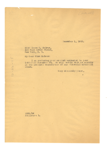 Letter from W. E. B. Du Bois to Irene C. Malvan