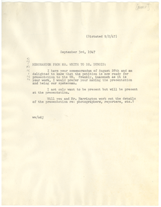 Memorandum from Walter White to W. E. B. Du Bois