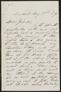 F. B. Sanborn autograph letter signed to [Thomas Wentworth Higginson], Concord, 9 May [18]59