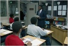 Poet, songwriter, and motivational speaker, Leonard Blount, discussing poetry to a group of youth offenders at the DeKalb Regional Youth Development Center, Decatur, Georgia, February 22, 1994.