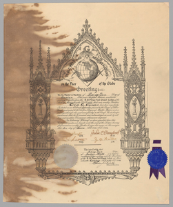 Thumbnail for Membership certificate to Prince Hall Grand Lodge of Massachusetts