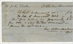 Receipt for payment from John Cocke to Eutaw Democrat, Eutaw, Alabama, June 29, 1850