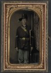 [Unidentified soldier in Union infantry uniform and Hardee hat, with bayoneted musket]