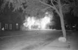 Buildings on fire at the corner of 6th Avenue North and 15th Street North in Birmingham, Alabama, after the bombing of the Gaston Motel.