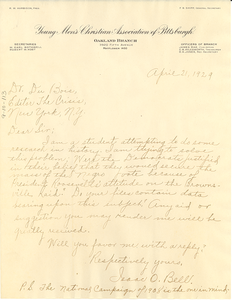 Letter from Isaac O. Bell to W. E. B. Du Bois