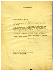 Letter from W. E. B. Du Bois to North Carolina College for Negroes