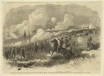 Colonel Burnsides brigade at Bull Run, First and Second Rhode Island, and Seventy-First New York Regiments, with their Artillery, Attacking the Rebel Batteries at Bull Run. Sketched on the spot by A. Waud