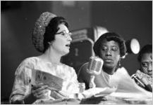 Mrs. Hardy speaking at a hearing of the Senate Subcommittee on Employment, Manpower, and Poverty at the Heidelberg Hotel in Jackson, Mississippi.