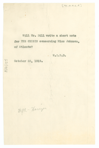 Memorandum from W. E. B. Du Bois to Augustus Granville Dill