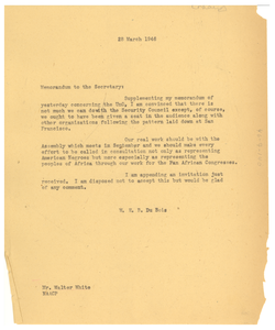 Memorandum from W. E. B. Du Bois to Walter White