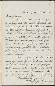 Letter from William Lloyd Garrison, Boston, [Mass.], to Oliver Johnson, March 18, 1862