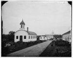 [Washington, D.C. Chapel and other buildings of Armory Square Hospital, 6th and B [Independence Ave.] Sts. SW; completed U.S. Capitol in distance]