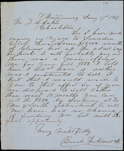 Burch, Kirkland & Co., Montgomery, Ala., manuscript letter signed to Ziba B. Oakes, 17 January 1857