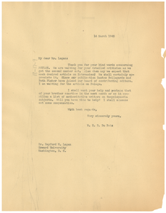 Letter from W. E. B. Du Bois to Rayford W. Logan