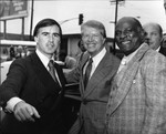 Thumbnail for Jerry Brown and Jimmy Carter posing with Ted Watkins, Los Angeles, ca. 1977