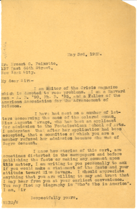 Letter from W. E. B. Du Bois to Ernest C. Peixotto