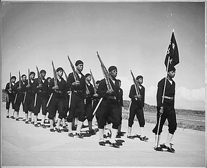 "Steward's Mates School at NAS Seattle, WA. Marching under the direction of Chief Steward Robert Nargrove."