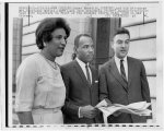 James Meredith, (center) and his attorneys, Mrs. Constance Motley, (left) and Jack Greenberg, (right) paused briefly to talk with reporters in front of the Federal Courts Building in New Orleans