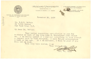 Letter from George W. Cook to W. E. B. Du Bois