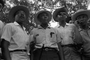 Martin Luther King, Jr., James Meredith, Floyd McKissick, and others at Tougaloo College in Mississippi during the "March Against Fear" that Meredith began.