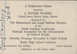 Ticket, 1952 May 28, Testimonial Dinner honoring J.Waties Waring