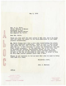 Letter from John J. Herrera to A.L. Wirin - 1955-05-05