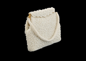 White beaded handbag from Mae's Millinery Shop