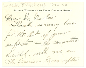 Letter from Luella T. Mitchell to W. E. B. Du Bois