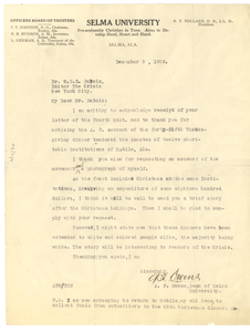 Letter from A. F. Owens to W. E. B. Du Bois