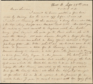 Thumbnail for Letter from Anne Warren Weston, West St., [Boston], to Lucia Weston, Sept. 28th, 1840, 4 o'clock p.m