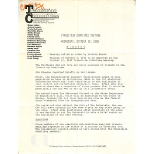 Transition committee meeting minutes October 13, 1982.