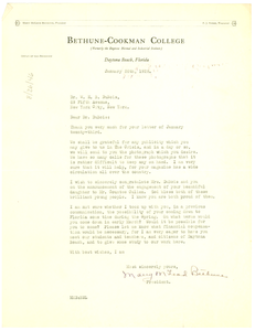 Letter from Mary McLeod Bethune to W. E. B. Du Bois