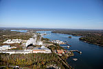 An October 2017 aerial view of an industrial area along the Piscataqua River, along the historic seaport of Portsmouth, New Hampshire, the largest city along the shortest coastline (18 miles) of any U.S. state