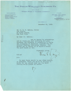 Letter from Roscoe Conkling Bruce to W. E. B. Du Bois