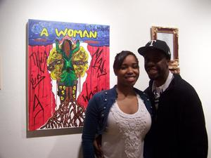 People by "A Woman" painting