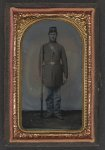 [Unidentified soldier in Union frock coat and forage cap with bayoneted musket]