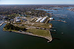 October 2017 aerial view of Portland, Maine, and its harbor