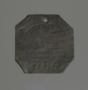 Charleston slave badge from 1847 for Porter No. 365