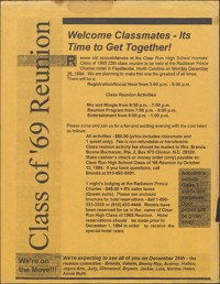 Clear Run High School Alumni Association Class of 1969 Reunion invitation