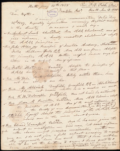 Letter from P. B. Fisk, Heath, to Amos Augustus Phelps, Jan 13. 1838