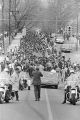 Civil rights marchers on South Jackson Street beside St. Margaret's Hospital in Montgomery, Alabama, headed to the Montgomery County courthouse.