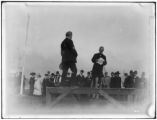 Seiichi Tegima and David R. Francis on dais during dedication of Japan's pavilion for the 1904 World's Fair