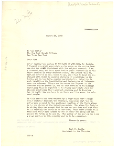 Letter from Hugh H. Smythe to New York Herald Tribune